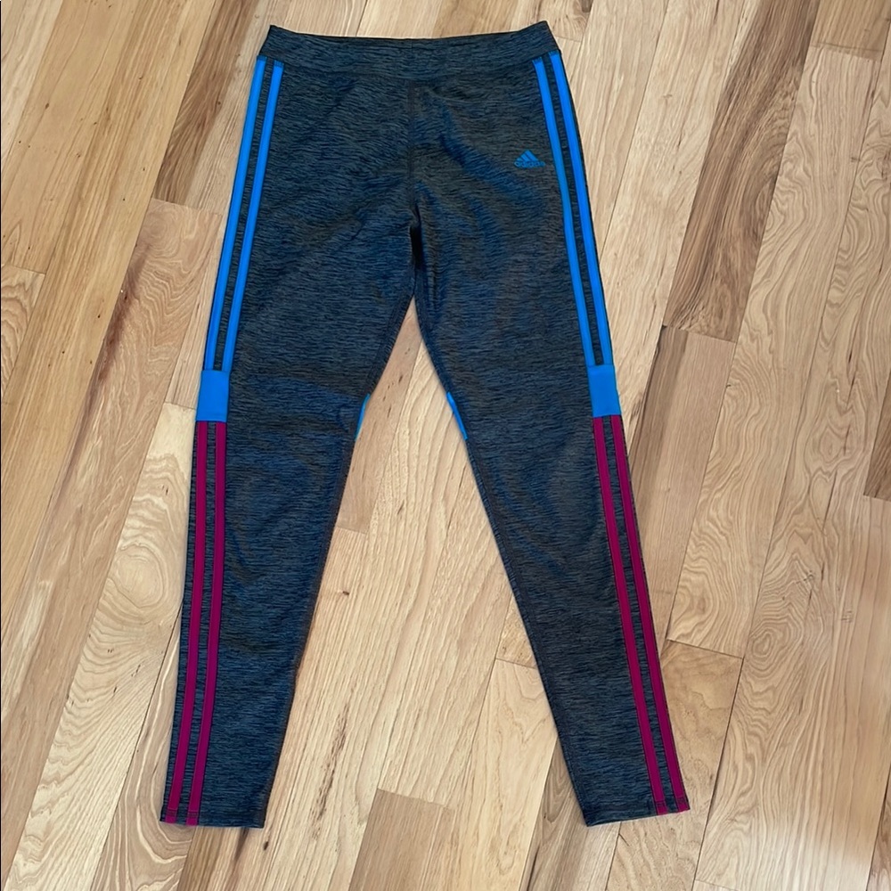 Adidas Gray, Blue and Purple Leggings with Tapered Fit